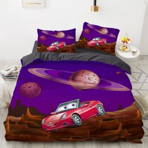 Car Cartoon Kids Bedding set for children baby girls Duvet cover set pillow case Bed linens Quilt cover 240x220 140x200 brown