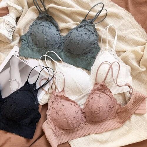 Only a bra, floral embroidery seamless adjustable young ladies intimate sexy push up wireless underwear cotton bras small bra