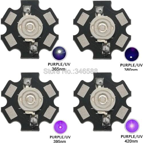 5pcs 3W UV/Ultra Violet High Power LED Emitter Diode w/ 20mm Star Heatsink Optional 365nm 380nm 395nm 420nm