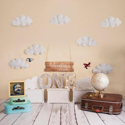 Photography Backdrop Girl Boy 1st Birthday Cake Smash Background Rustic Vintage Plane Adventure Awaits Banner Photo Portrait