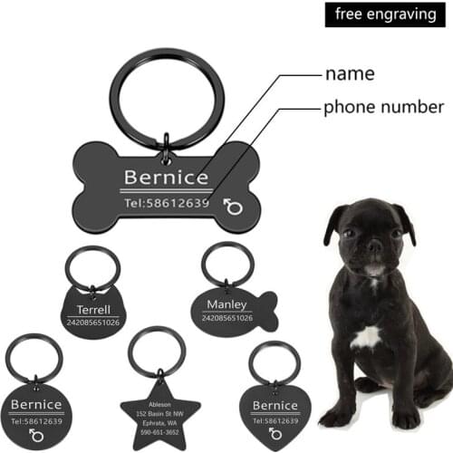 Personalized Black Engraved Cat Dog Pet ID Tag Dog Anti-lost Collar Charm Pet Name Necklace Collar Puppy Cat Collar Accessories
