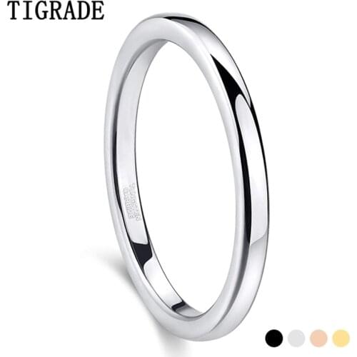TIGRADE Tungsten 2mm Thin ring for Women Polished Black Gold Rose Gold Silver Color Matt Fashion Female Ring for Daily Party