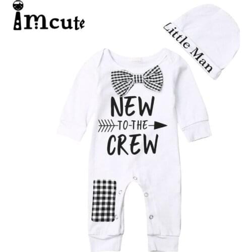 Imcute 2020 Newborn Baby Girls Boys Cotton Autumn Winter Long Sleeve Letter Romper+Hat Jumpsuit Clothes Long Pants Warm Outfits