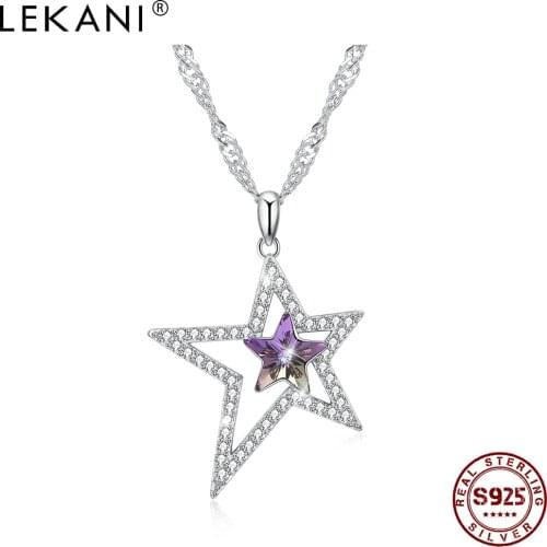 LEKANI Sterling Silver 925 Jewelry Irregular Size Star Necklace For Women Colorful Austria Crystal Pendant Necklaces New Arrival