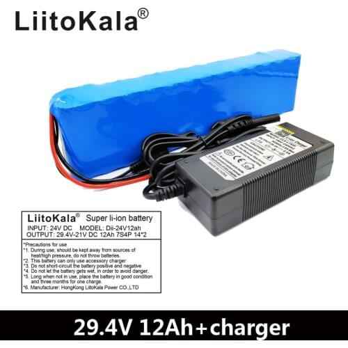 LiitoKala 7S4P 24V 12ah lithium battery pack batteries for electric motor bicycle ebike scooter wheelchair cropper with BMS