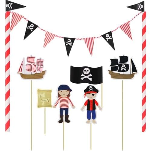 Cartoon Birthday Cake Garland Bunting Flag Topper Wraper Sets Decorating Kits Baby Boy Shower Pirate Party Favors Decora