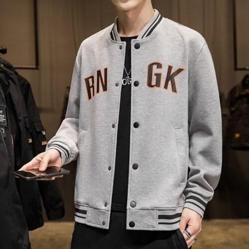 2021Coat Men Spring Autumn New Tops Baseball Uniform Korean Style Fashion Trend Loose Single-Breasted Letter Casual Jacket