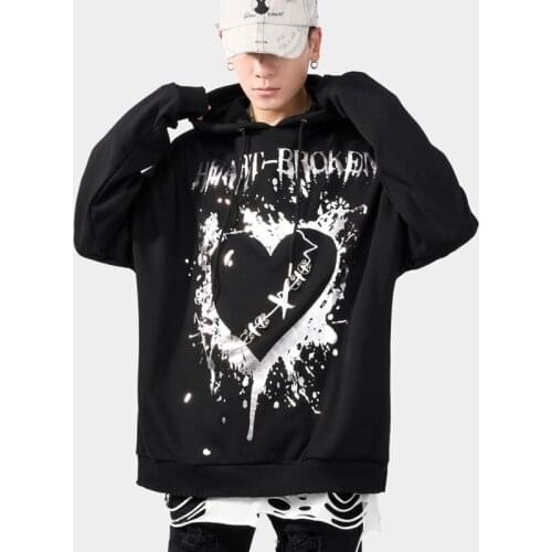 2021 High Street Graffiti Love Print Hooded Hoodies Mans Instagram Hip Hop Oversize Clothing