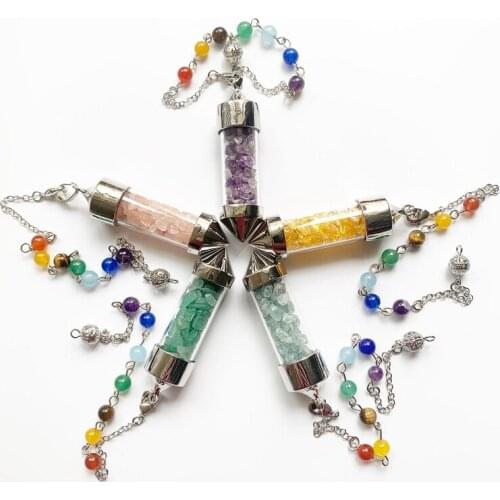 Natural 7 Chakra Pendulum Divination Crystal Healing Dowsing Tool Point Quartz Crystal Pendant Stone Chips Citrine 1pc Wholesale