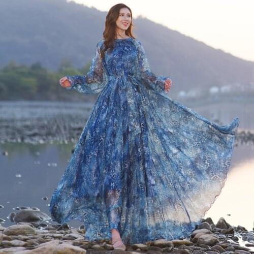 2020 New Round Neck Fashion Leopard Print A Shape Dress Long Sleeve Maxi Dress bangkok Dress Plus Size Beach Holiday Dresses