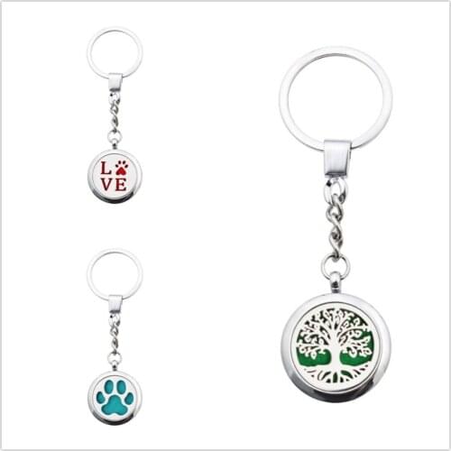 New Diffuser Jewelry 30mm Aroma Perfume Locket Keychain Aromatherapy Essential Oils Diffuser Locket Keyrings