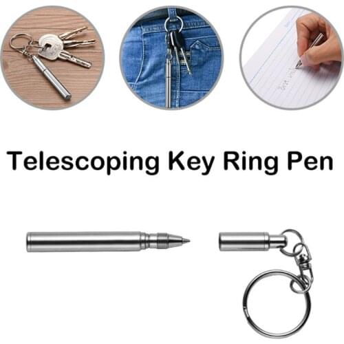 Portable Key Ring Stainless Steel Telescopic Pen Telescoping Ballpoint Pens Keychain Tool P82A