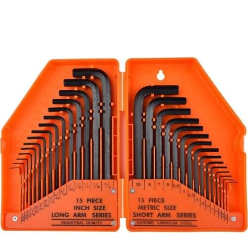 Industrial grade Flat L-type Hex Key Allen Wrench Screwdriver Set 0.028"- 3/8" Inch & 0.7mm-10mm Professional Metric Spanner