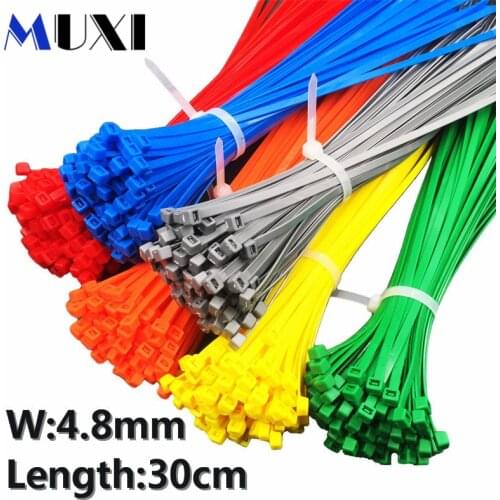 100Pcs/bag 5x300 5*300 4.8mm Width Self-Locking Green Red Blue Yellow Nylon Wire Cable Zip Ties.cable ties