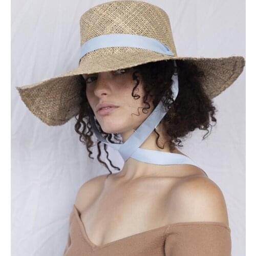 New Handmade Grass Sea Flat Wide Brim Straw Cowboy Hats For Women Summer Custom Hat Outdoor Travel Beach Luxury Sun Visor Hat