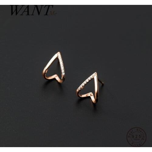 WANTME Real 925 Sterling Silver Minimalism Geometric Love Hollow Stud Earrings for Women Charming Party Fashion Korean Jewelry