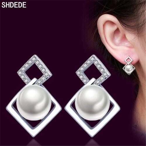SHDEDE 925 Silver Stud Earrings For Women Classic Simple Party Lady Fashion Jewelry Accessories Luxury Noblest -WH25
