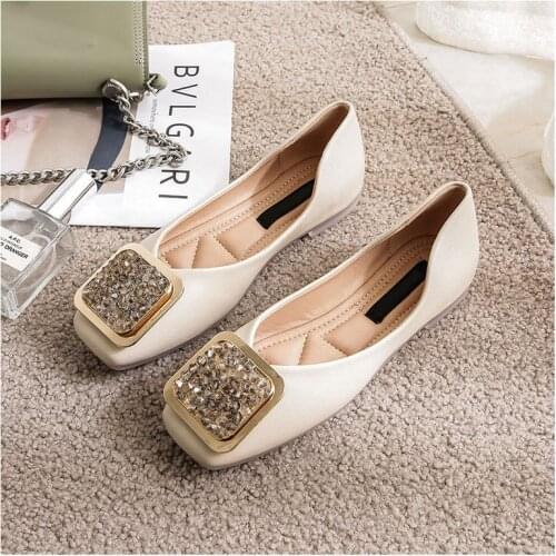 New Large Size Women Flats Metal Square Buckle Rhinestone Women Shoes Fashion Boat Shoes Casual Shoes Woman Cozy Ballet Flats 43