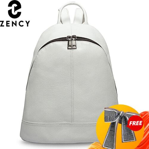 Zency 100% Genuine Leather Fashion Women Backpack Preppy Style Girls Schoolbag Black Holiday Knapsack Lady Casual Travel Bag