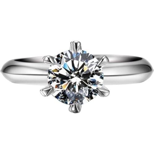 Authentic S925 Sterling Silver Womens Rings Luxury Engagement Wedding Six-claw Carat Diamond Elegant Exquisite Jewelry Crystals