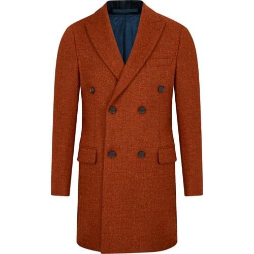 Winter Woolen Overcoat Solid Orange Mens Thick High Street Style Loose Warm Long-Length Trench Coat Male Jacket 2021New