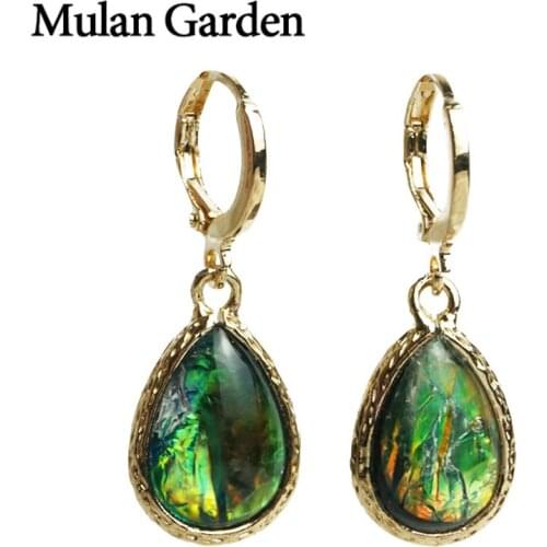 M&G Gold Water Drop Earrings for Women Green Glass Statement Earrings Fashion Jewelry Accessories Anniversary Anniversary Gifts