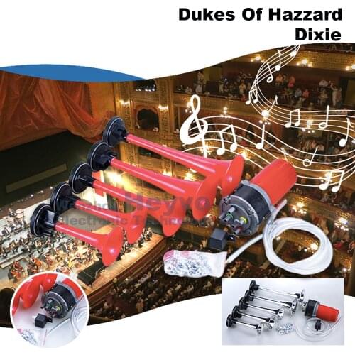 5 tube Dixie Air Horn Loud Red Trumpets Musical Sound Dukes Of Hazzard Dixie Horn Music electric air horn Modified horns