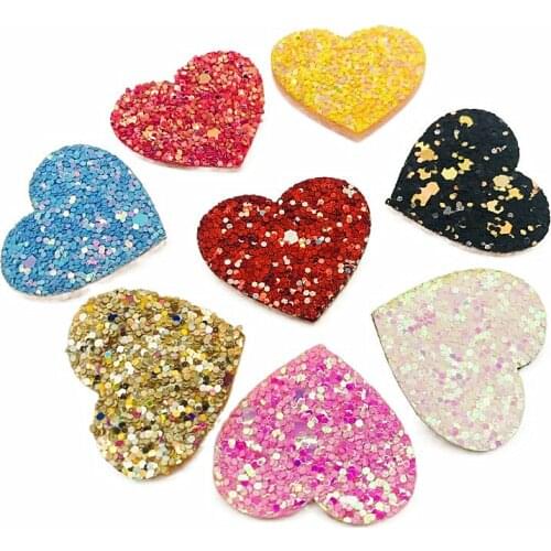 10Pcs 30mm Glitter Heart Applique Padded Patches for Clothes Hat Crafts Sewing Supplies DIY Headwear Hair Clips Bow Decor