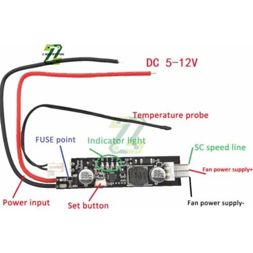 DC5V-12V 2 -3 Wires PWM Fan Temperature Speed Controller Speed Governor Module With Temperature Sensor Probe