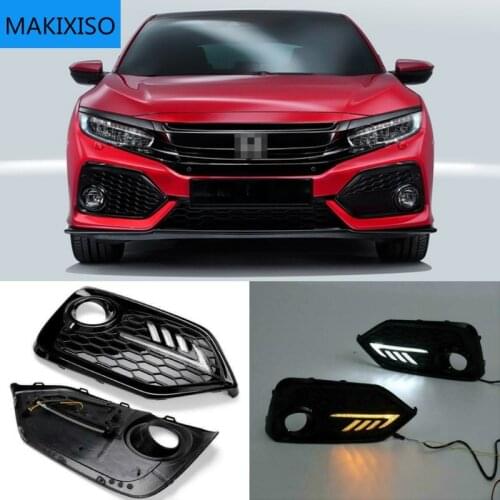 2PCS For Honda CIVIC hatchback 2016 2017 2018 2019 Daytime Running Light LED DRL fog lamp Driving lights Yellow Turn Signal Lamp
