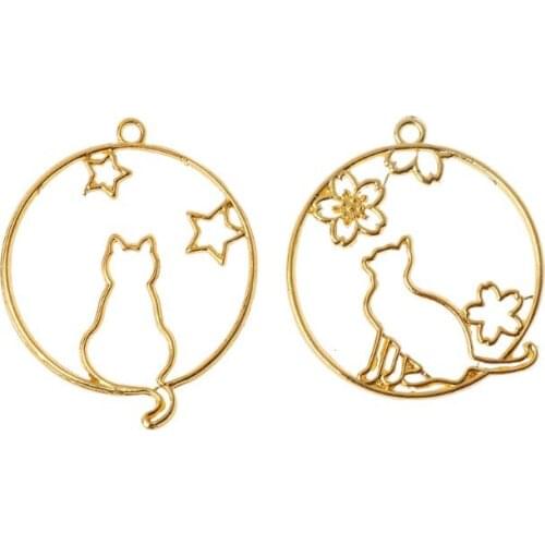 2Pcs/set Star Cherry Flower Cat UV Frame Pendant Open Bezel Setting UV Resin Jewelry