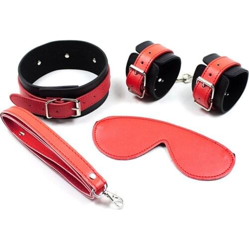 3pcs/set Leather bondage restraints handcuffs slave collar blindfold eye mask adult games bdsm fetish sex toys for couples