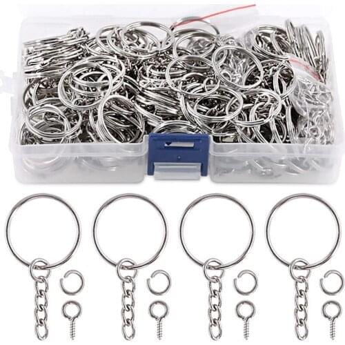 450 Pcs 1 Inch/25mm Split Key Rings with Chain, Key Chains Rings Parts with Open Jump Ring and Screw Eye Pins