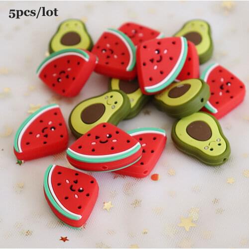 5/10Pcs Avocado Fruit Silicone Beads Baby Teethers Watermelon Teething Necklace DIY Loose Beads For Jewelry Making Accessories