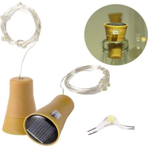 5PCS 1M/2M Solar Cork Wine Bottle Stopper Copper Wire String Lights Fairy Lamps Outdoor Party Decoration