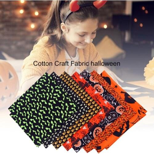8PCS Halloween Theme Pumpkin Skeleton Head Bat Patterns Cotton Fabric Cloth DIY Crafts For Sewing Baby Diapers Pillows Face Cove
