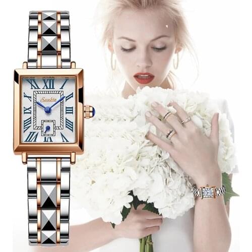 Sunkta New Square Ladies Watch Top Brand Luxury Waterproof Quartz Watch Bracelet Set Dial Simple Rose Gold Luxury Women Watches