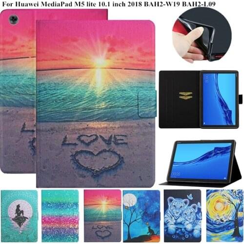For Huawei MediaPad M5 lite 10 Case BAH2-W19/L09/W09 Cute Cat Tiger Painted Tablet Cover for Huawei Media Pad M5 lite 10.1 Case