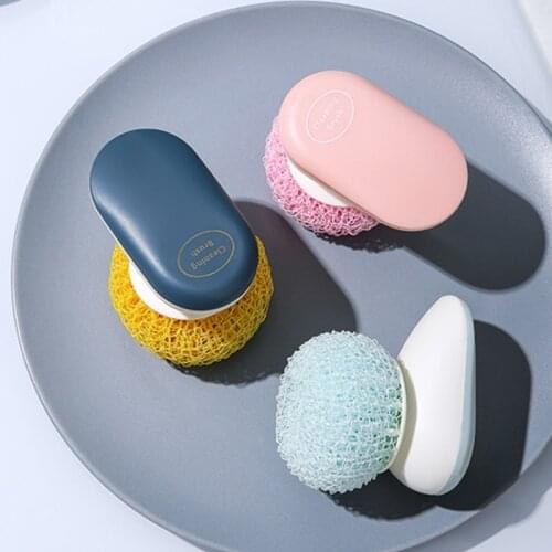 Pure Color Nylon Ball Cleaning Brush With Handle For Cleaning Pots Dishes Dishes Scrubbers Household Kitchen Cleaners