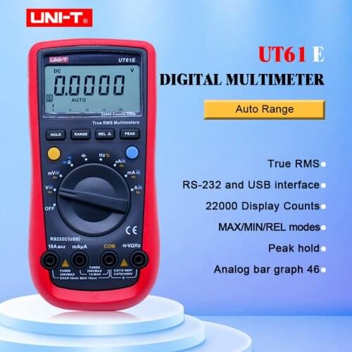 UNI-T UT61E Digital Multimeter PC Connect AC DC Voltage Meter Data Hold Mode 22000 Display Count LCD Screen High Reliability