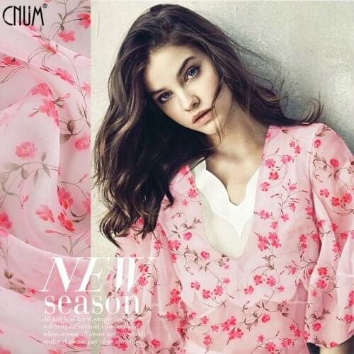 CNUM SO117 100% Natural Silk Organza/Flower Vine,Pink/Silk Fabric Transparent/Width 1.48yd Thickness 5mm