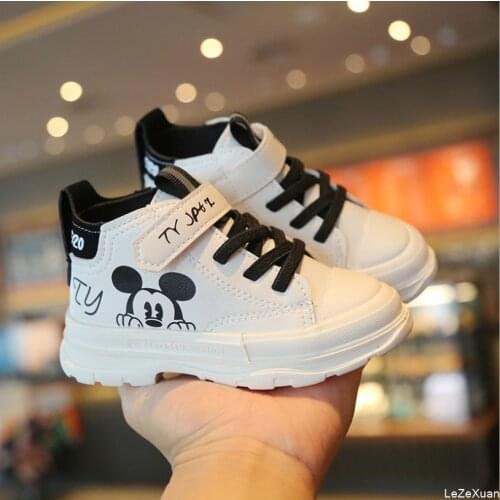 Disney childrens cartoon girl sneakers Mickey Mouse casual cotton shoes plus cashmere warm baby first walker