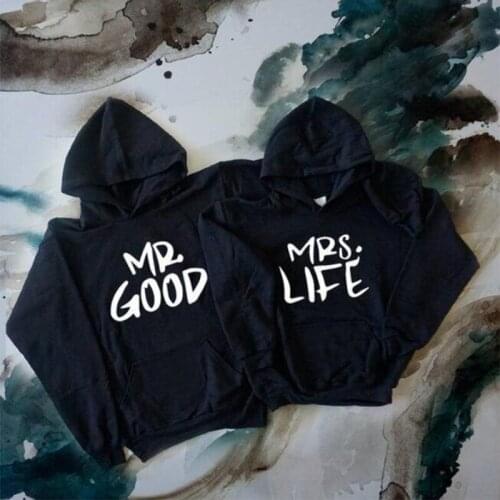 Lovers Couples Hooded Sweatshirt Casual Plus Size Pullovers Gift Women Men Hoodies MR.GOOD MRS.LIFE Letter Print Sweatshirt