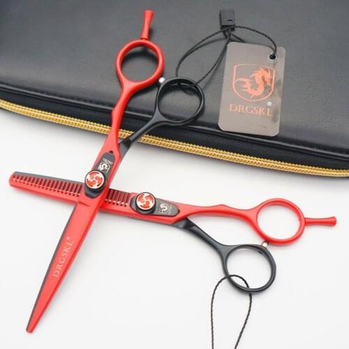 DRGSKL red&black paint hair scissors 6.0 inch flame screw professional barber hairdressing scissors hair thinning shears
