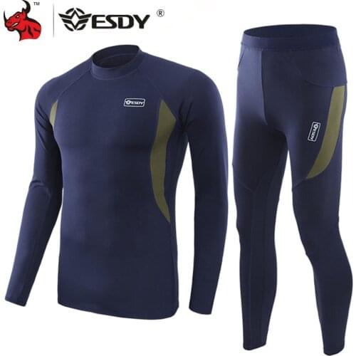 ESDY Winter Thermal Underwear Sets Quick Dry Sport Suit Running T-shirt Set Breathable Tight Long Tops & Pants Moto Jacket+Pants