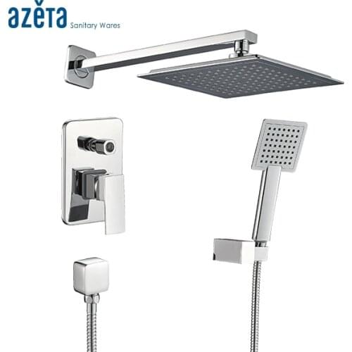 Bathroom Chrome Plated 9 inch Shower Head Square Wall Mounted Brass Concealed Facuet With Hand Shower and Brass Spout AT6211D