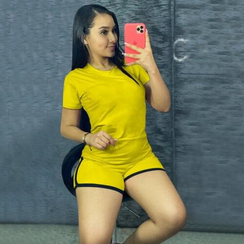 Loungewear Two Piece Sport Suit for Women 2021 Summer O-neck Short Sleeve Loose T-shirts and Workout Biker Short Co-ord Outfits