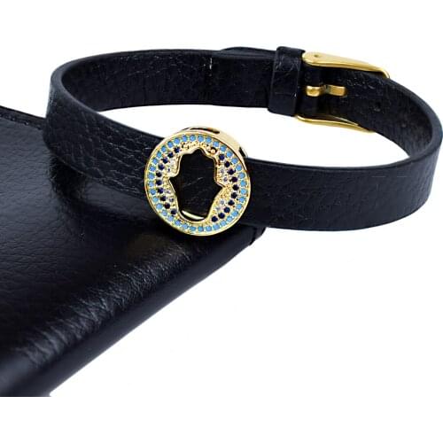 Europe and The Leather Bracelet Palm Blue Cubic Zircon Charm Bracelet for Women Man New Hand Cuff Bracelet Jewelry