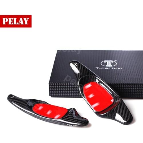 Red & black Carbon Fiber Steering Wheel Paddle Extension Shifter Cover Trim For Audi A5 S3 S5 S6 SQ5 RS3 RS6 RS7 2015 2016 2017