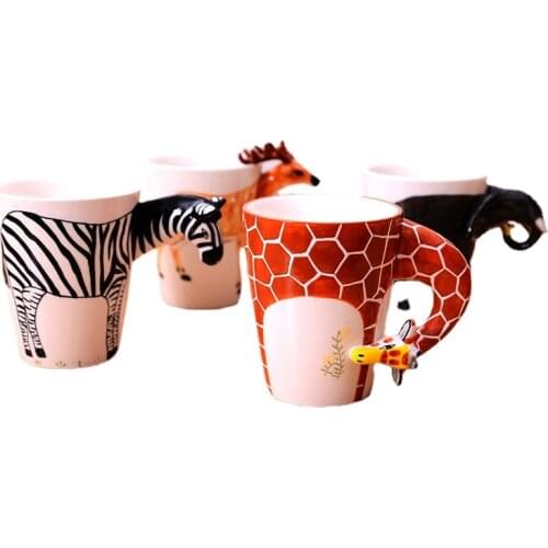 Creative 3D Hand-painted Ceramic Mug Animal Coffee Cup Cartoon Water Cup Giraffe Elephant Monkey Drinkware Tazas Mug